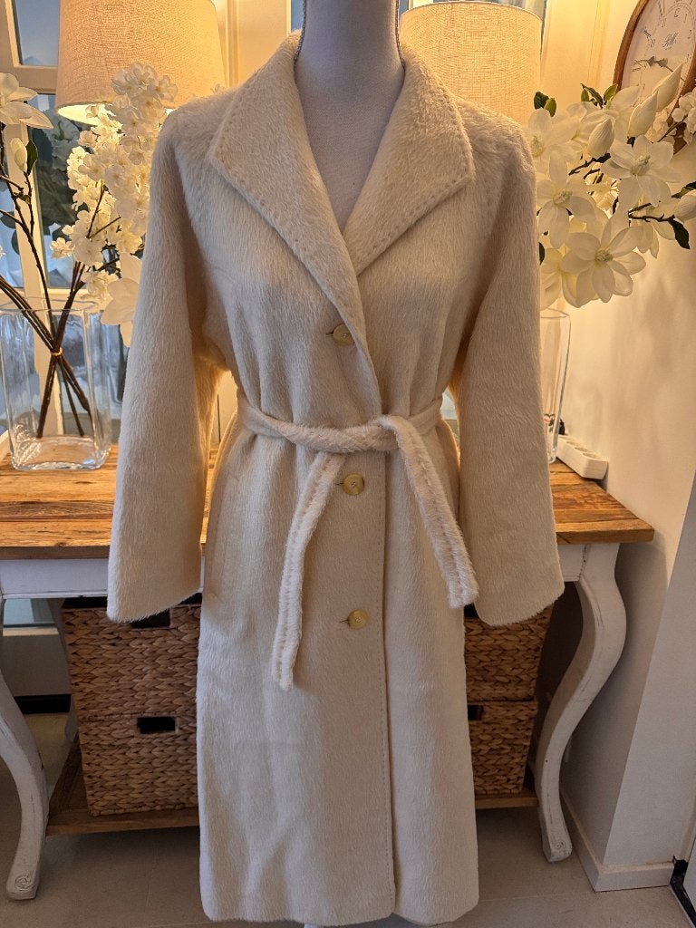 Exclusieve, chique, Crème alpaca/lama jas Reus, 38/M, ZGAN, Verzenden, Zo goed als nieuw, Maat 38/40 (M), Wit