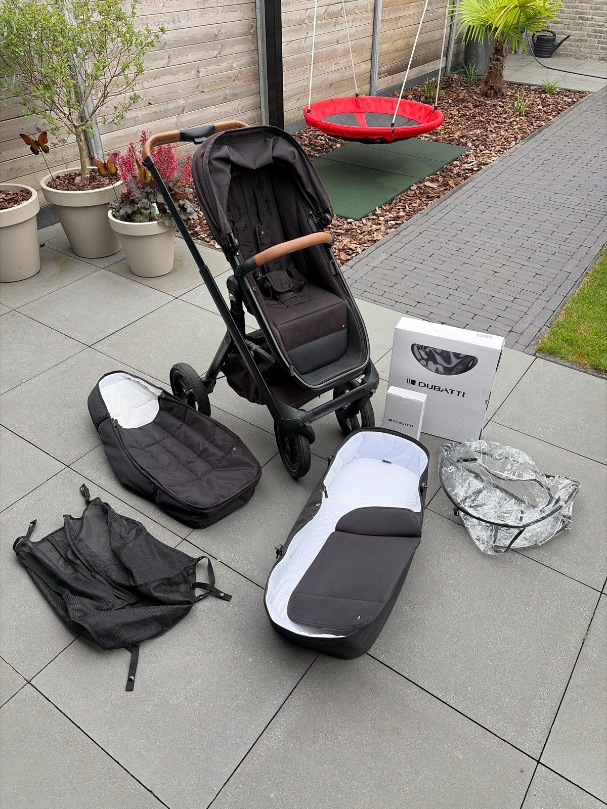Dubatti kinderwagen compleet met reiswieg, zitje en extra’s, Gebruikt, Verstelbare duwstang, Combiwagen, Ophalen