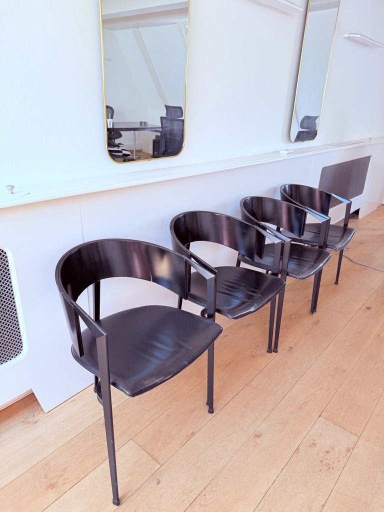 Set van 4x Castelijn SLA Design Eetkamerstoelen, Ophalen, Gebruikt, Zwart, Leer