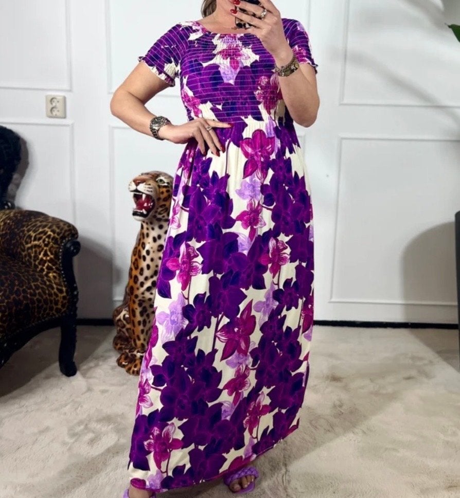MIAOZIXIN Bloemen Maxi Jurk - Paars/Wit M/L, Kleding | Dames, Maat 38/40 (M), Paars, Nieuw, Ophalen of Verzenden