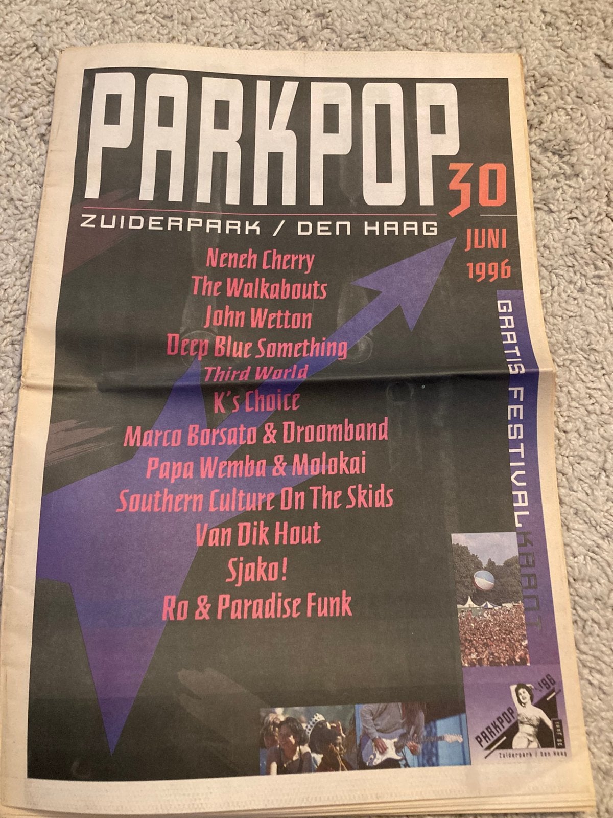 PARKPOP 1996 krant SJAKO Walkabouts K’S CHOICE Van Dik Hout, Ophalen of Verzenden, Zo goed als nieuw, Muziek, Film of Tv