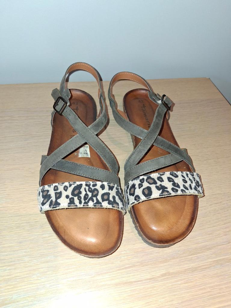 Tamaris sandalen maat 42 met dierenprint, Tamaris, Grijs, Gedragen, Sandalen of Muiltjes