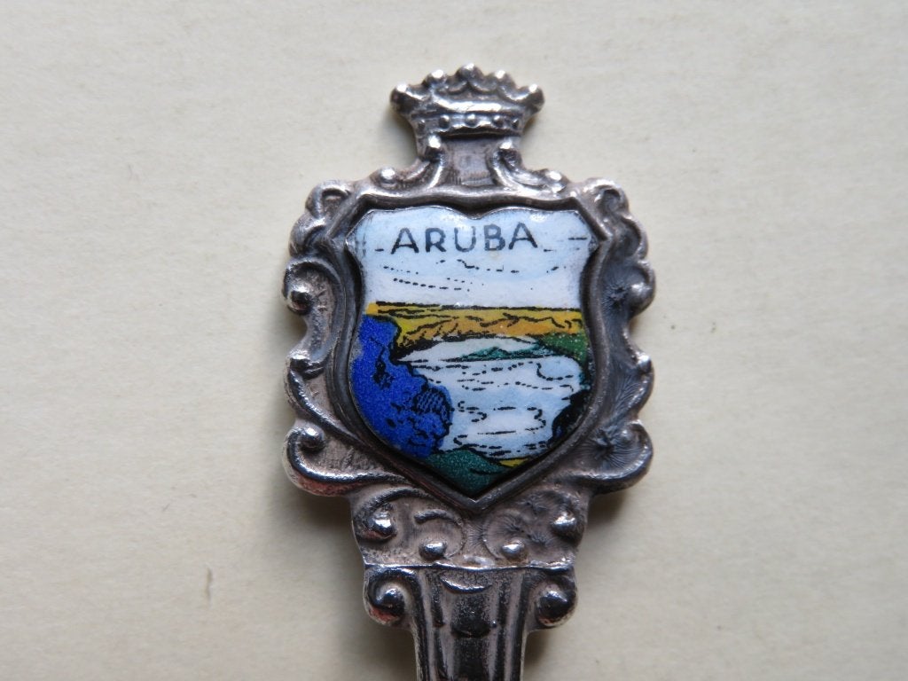 Verzilverd lepeltje Aruba Natural Bridge porselein, Antiek en Kunst, Verzenden