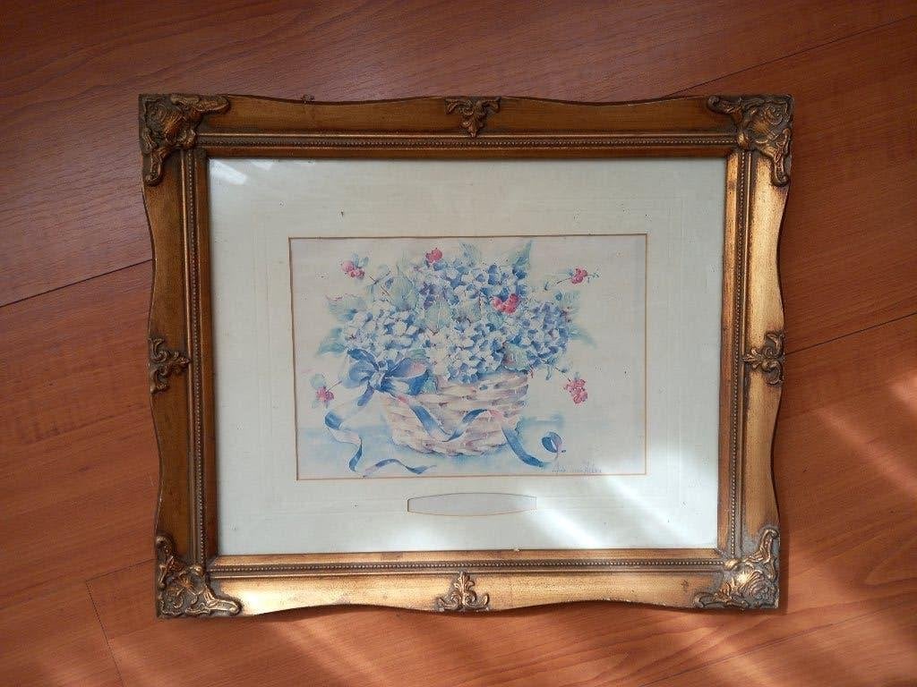 Vintage Aquarel Hortensia's in Mand - Ada van Zelm met lijst, Ophalen of Verzenden