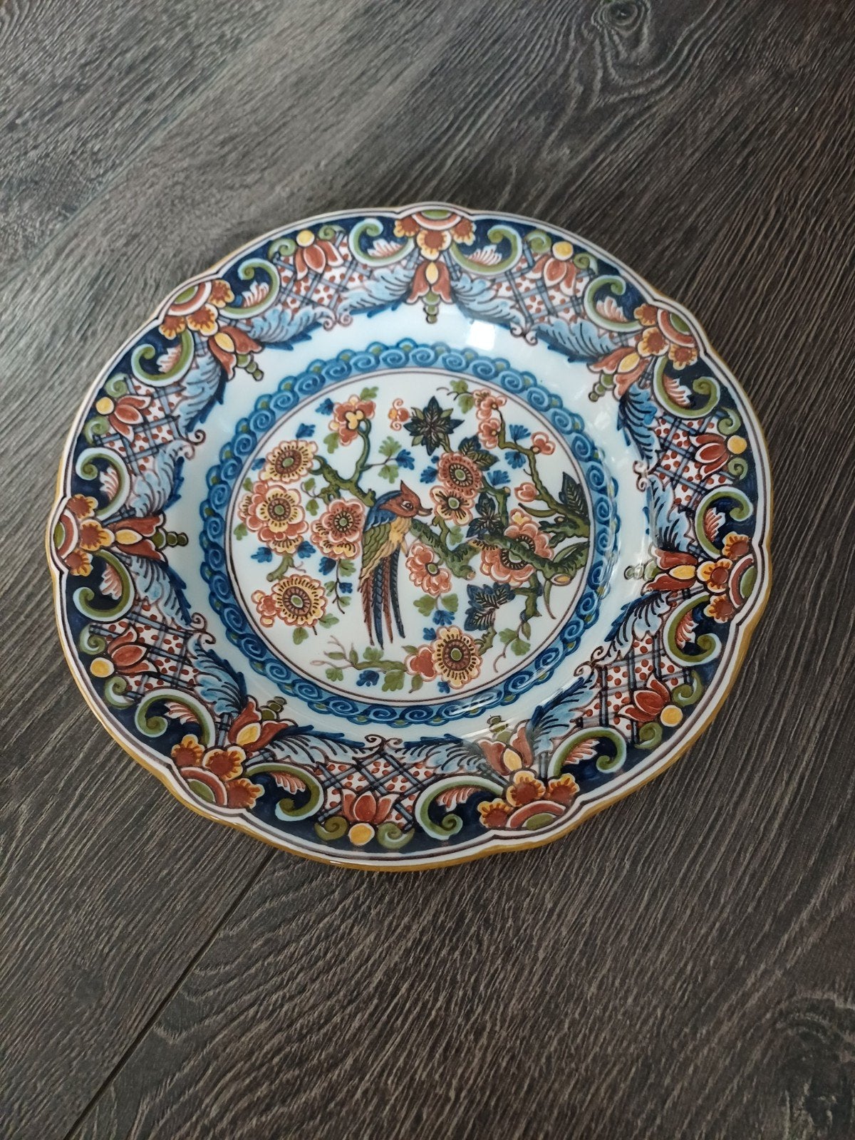 Makkum Wandbord - Vogel en Bloemen - 24cm, Ophalen of Verzenden