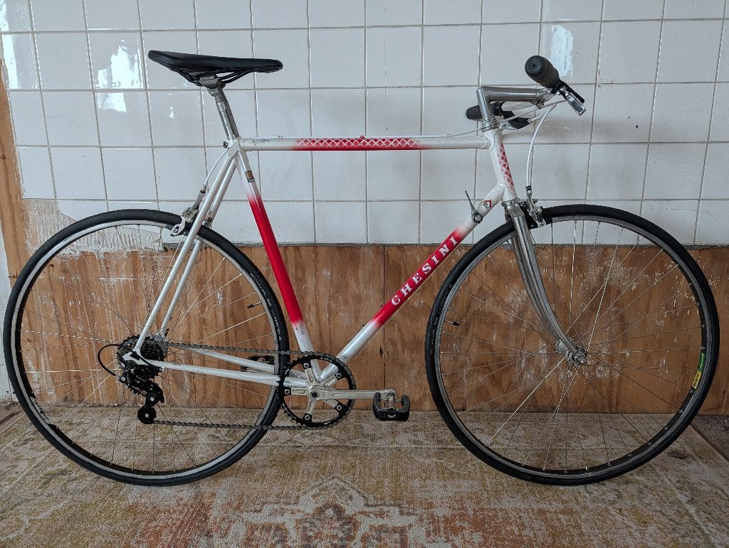 Chesini racefiets 59cm 7 versnellingen met nieuwe onderdelen, Velgrem, Zo goed als nieuw, 57 tot 61 cm, Ophalen