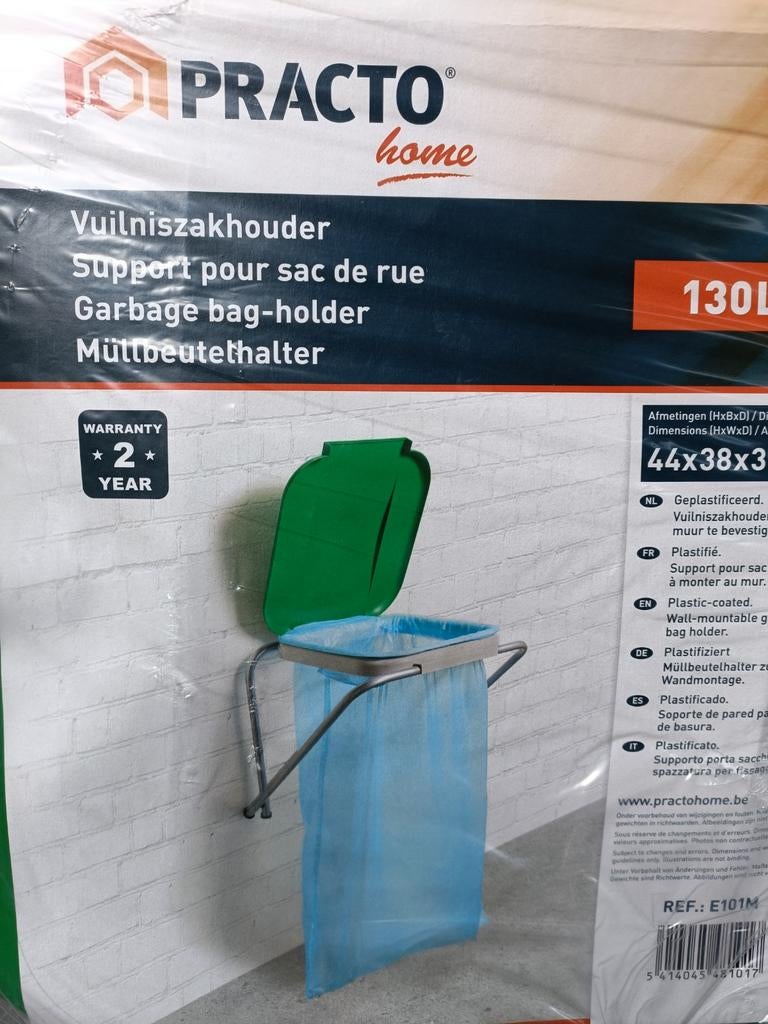 Practo Home Vuilniszakhouder 130L - Wandmontage, 40 liter of meer, Ophalen, Nieuw, Metaal