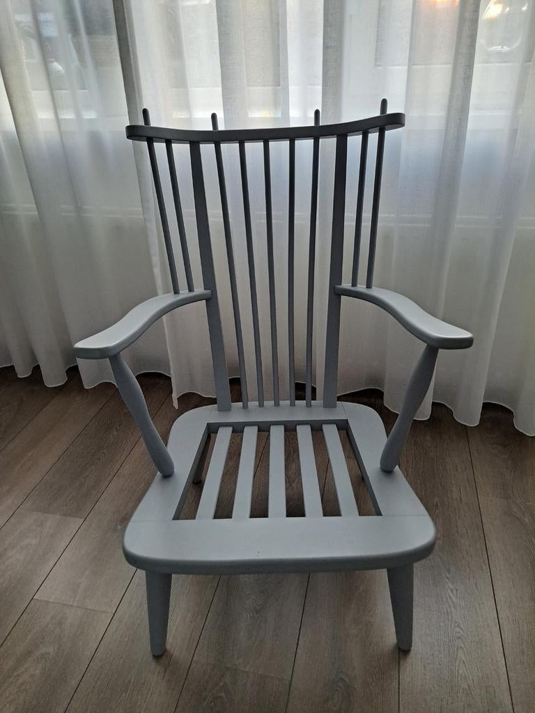 Vintage retro houten stoel, Huis en Inrichting, Stoelen, Ophalen, Grijs, Hout, Eén