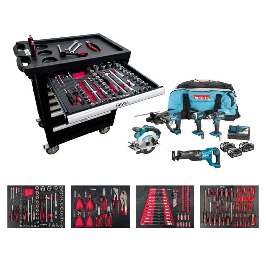 E-Tools 173191 154 Delige Gevulde Gereedschapswagen + Makita, Niet ingevuld, Niet ingevuld, Niet ingevuld