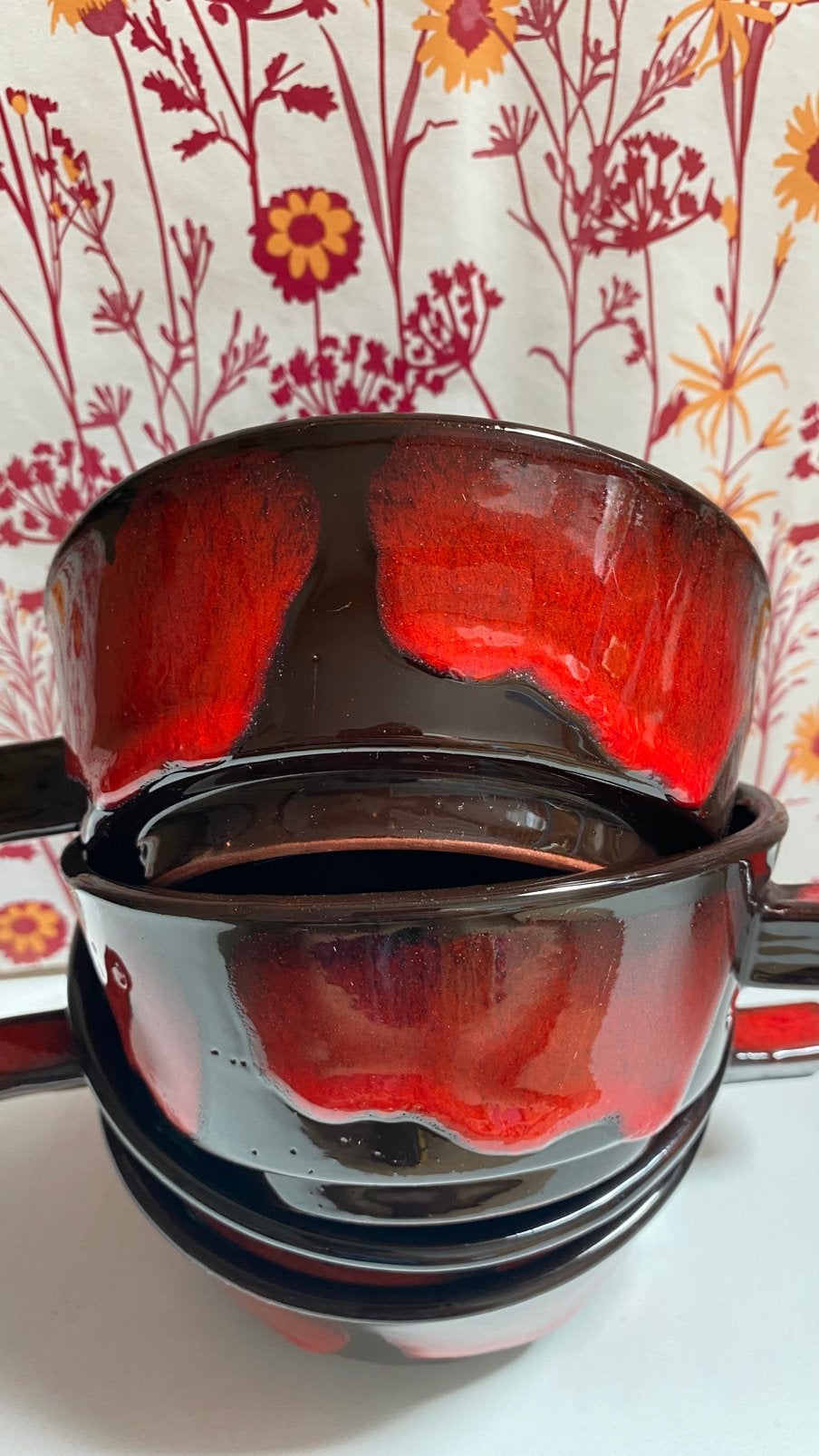 Mooie vintage kommen rood gevlamd - perfect voor soep tapas, Gebruikt, Overige merken, Vintage, Ophalen of Verzenden