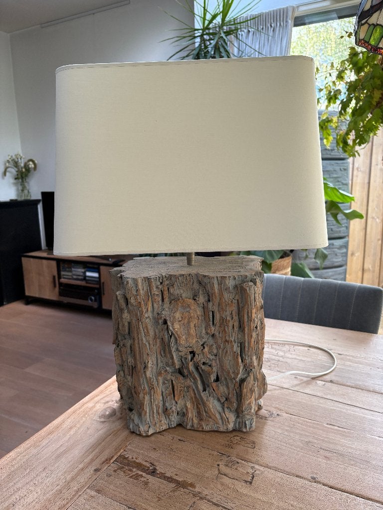 Schemerlamp met prachtige voet, hout, Ophalen, Gebruikt, Inclusief lichtbron, Wit