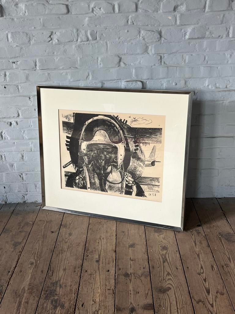 Aat veldhoen litho kunstwerk zwart wit illustratie, Antiek en Kunst, Ophalen