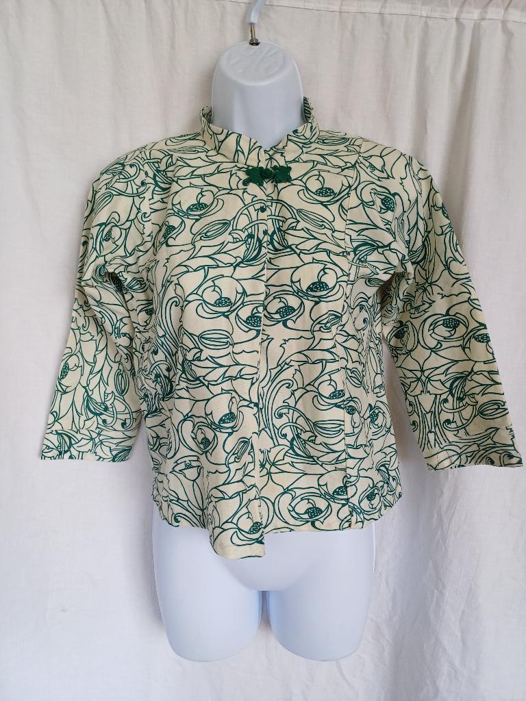 Apart groen cremekleurig hippieshirt.Mt 146, Meisje, ., Ophalen of Verzenden, Zo goed als nieuw