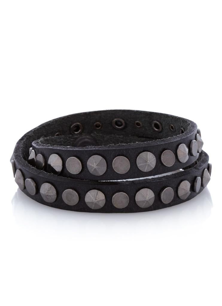 Legend zwart leren wikkelarmband armband met studs. Stoer!, Ophalen of Verzenden, Nieuw, Zwart, Leer