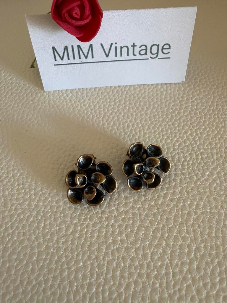 H166/ Vintage Bronzen HANNU IKONEN oorclips FINLAND, Overige materialen, Gebruikt, Overige kleuren, Verzenden
