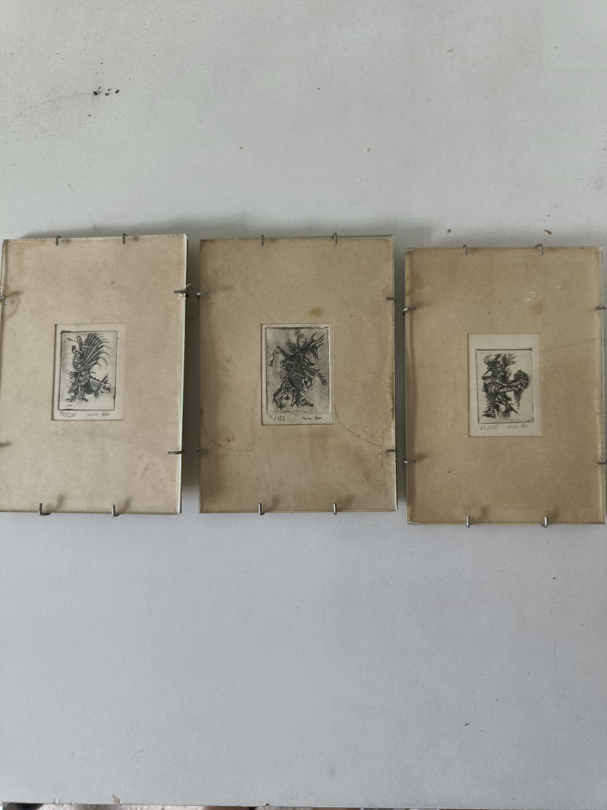 Grafiek Wim Bes - 3 ingelijste etsen, en gesigneer, Antiek en Kunst, Ophalen of Verzenden, Ets, Ingelijst, 1950 - 1999
