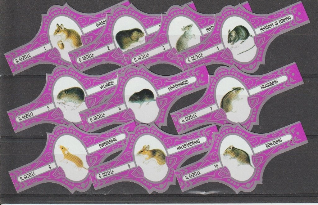 reeks 102    knaagdieren  1-10   sigarenbanden, Ophalen of Verzenden, Zo goed als nieuw, Sigarenbandjes