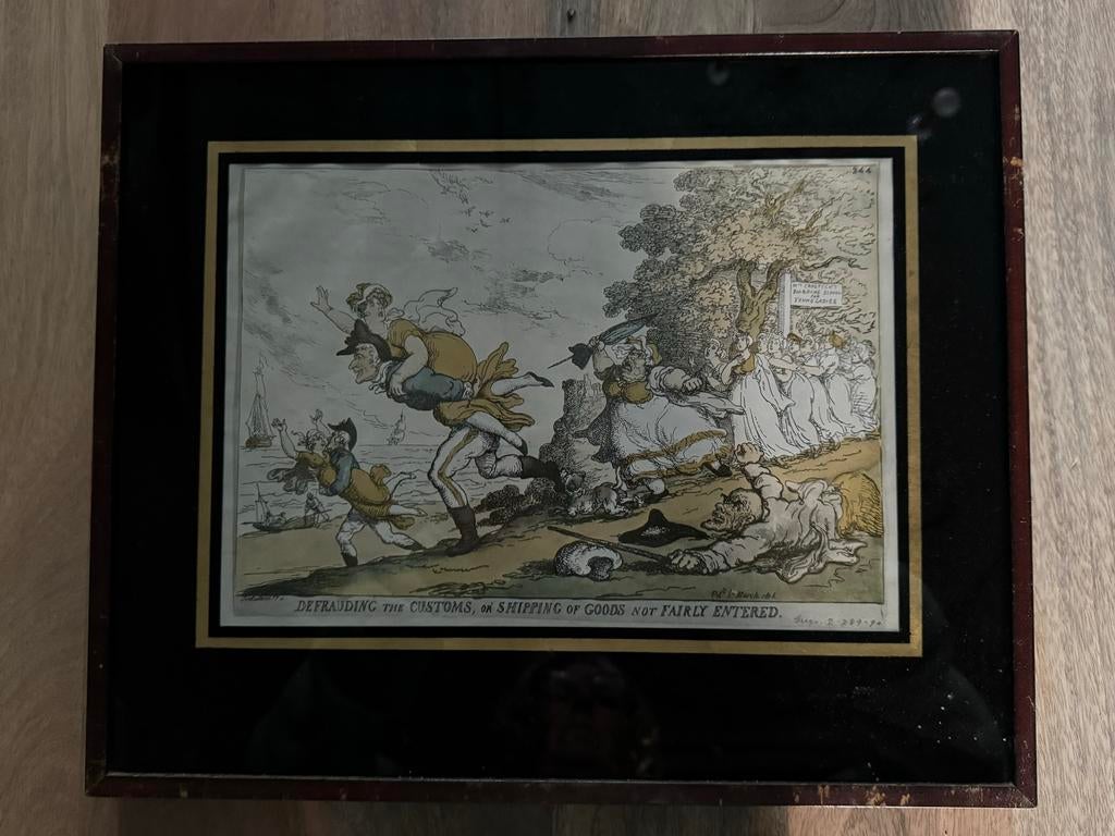 Antieke gekleurde gravure: Douaneontduiking, 1815, Antiek en Kunst, Ophalen of Verzenden