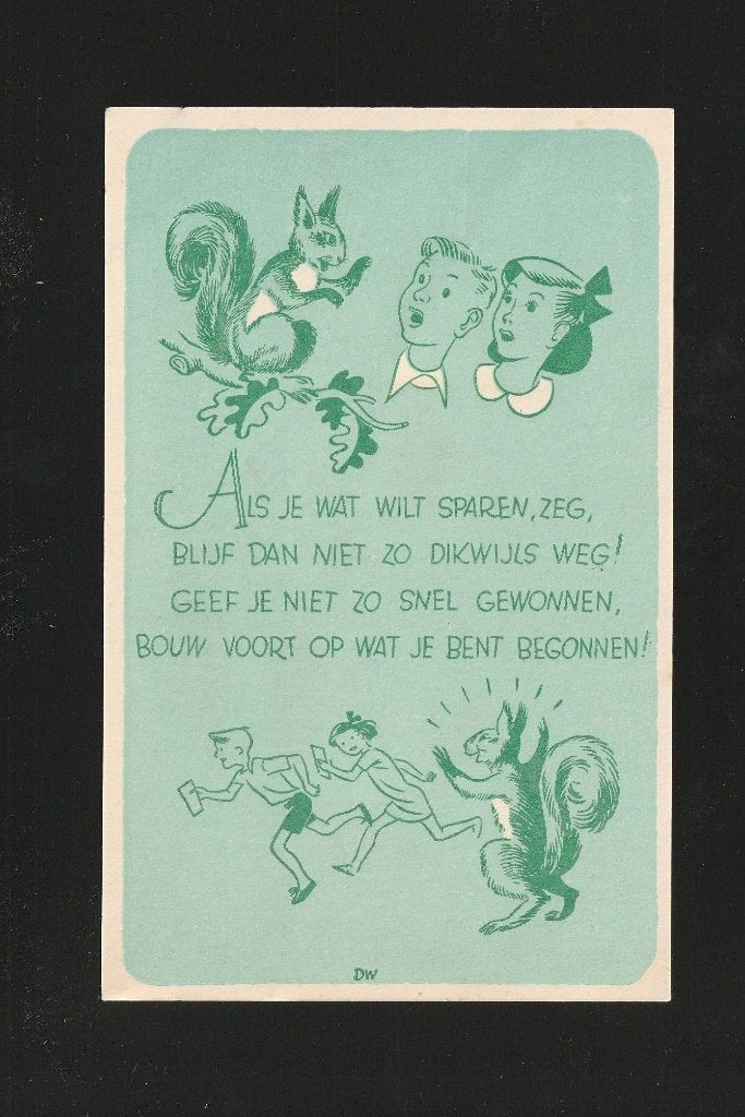 Ansichtkaart Reclame Sparen Jeugdspaarbank illu DW B09-7, Ophalen of Verzenden, 1940 tot 1960, Ongelopen