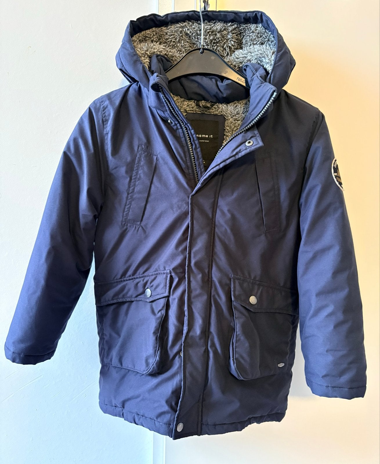 Mooie warme blauwe NameIT winterjas maat 134, Ophalen of Verzenden, Gebruikt, Jongen of Meisje, Jas