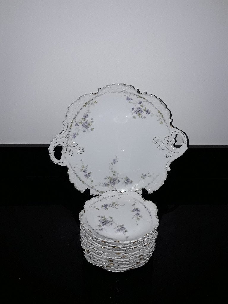 Antiek Rosenthal gebakstel met paarse bloementjes, Antiek en Kunst, Verzenden