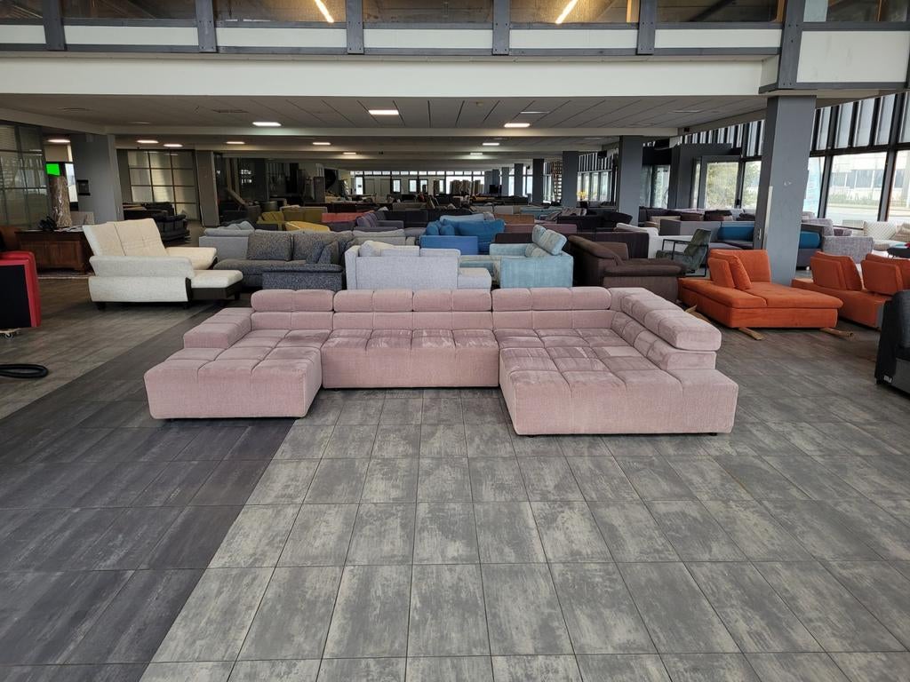❇️️️️️️ OUTLET taupe beige U-bank 180x395x220 |GRATIS BEZORG, Hoekbank, 300 cm of meer, Ophalen of Verzenden, Zo goed als nieuw
