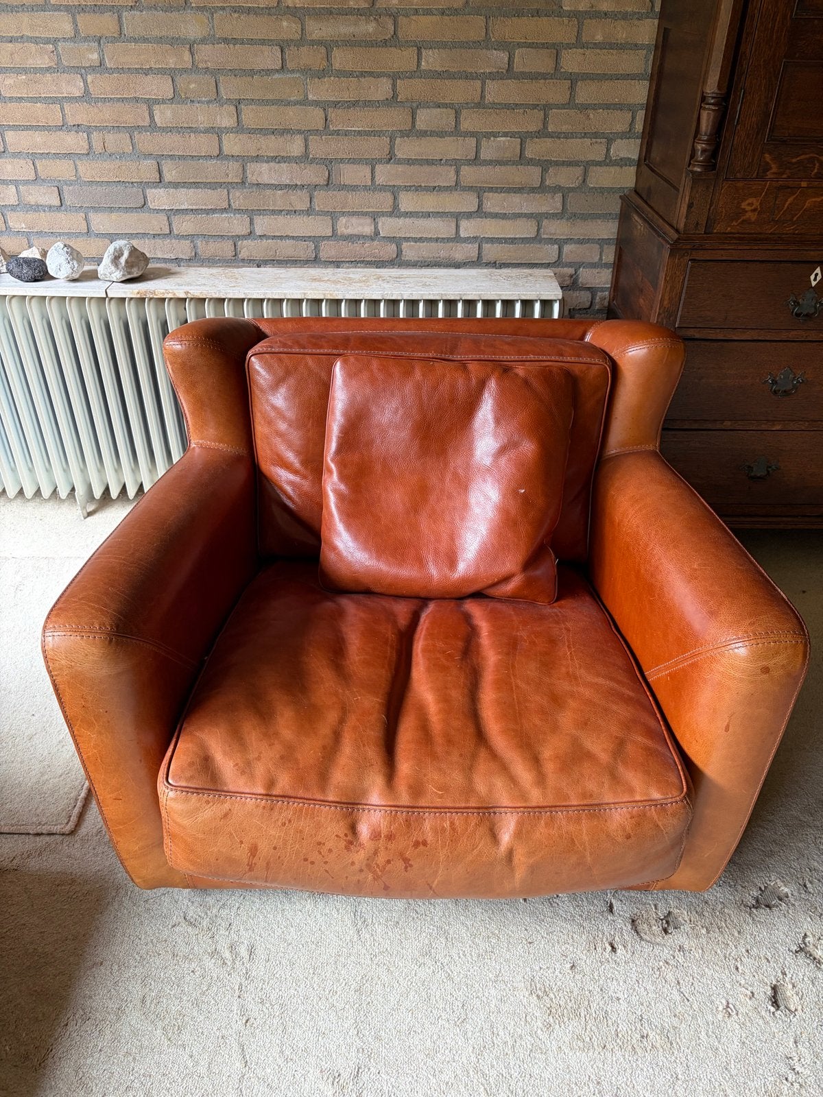 Leren vintage clubfauteuil Baxter, Ophalen, Gebruikt, Leer