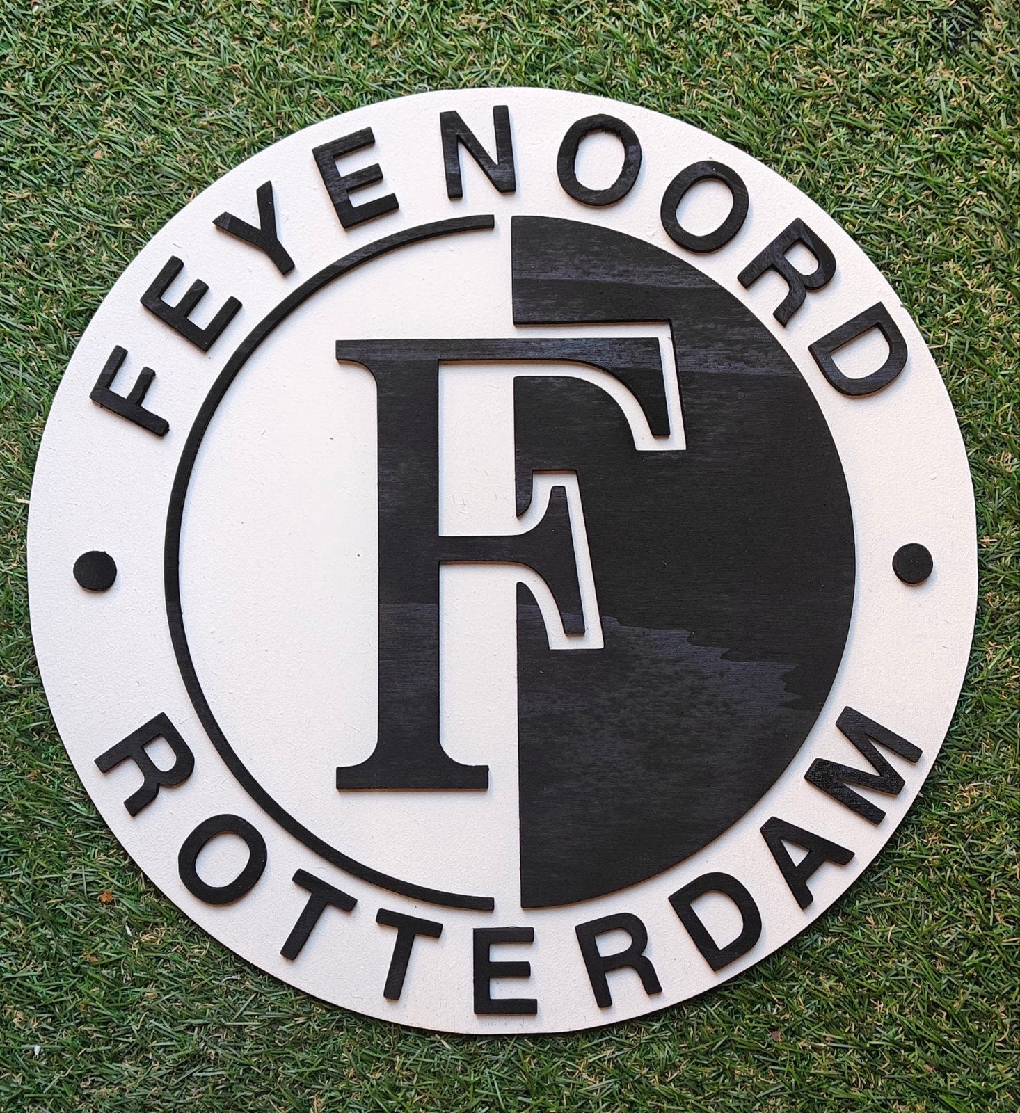 Feyenoord Logo Zwart-Wit Hout 3D – 38 cm, Verzenden, Nieuw, Feyenoord, Overige typen