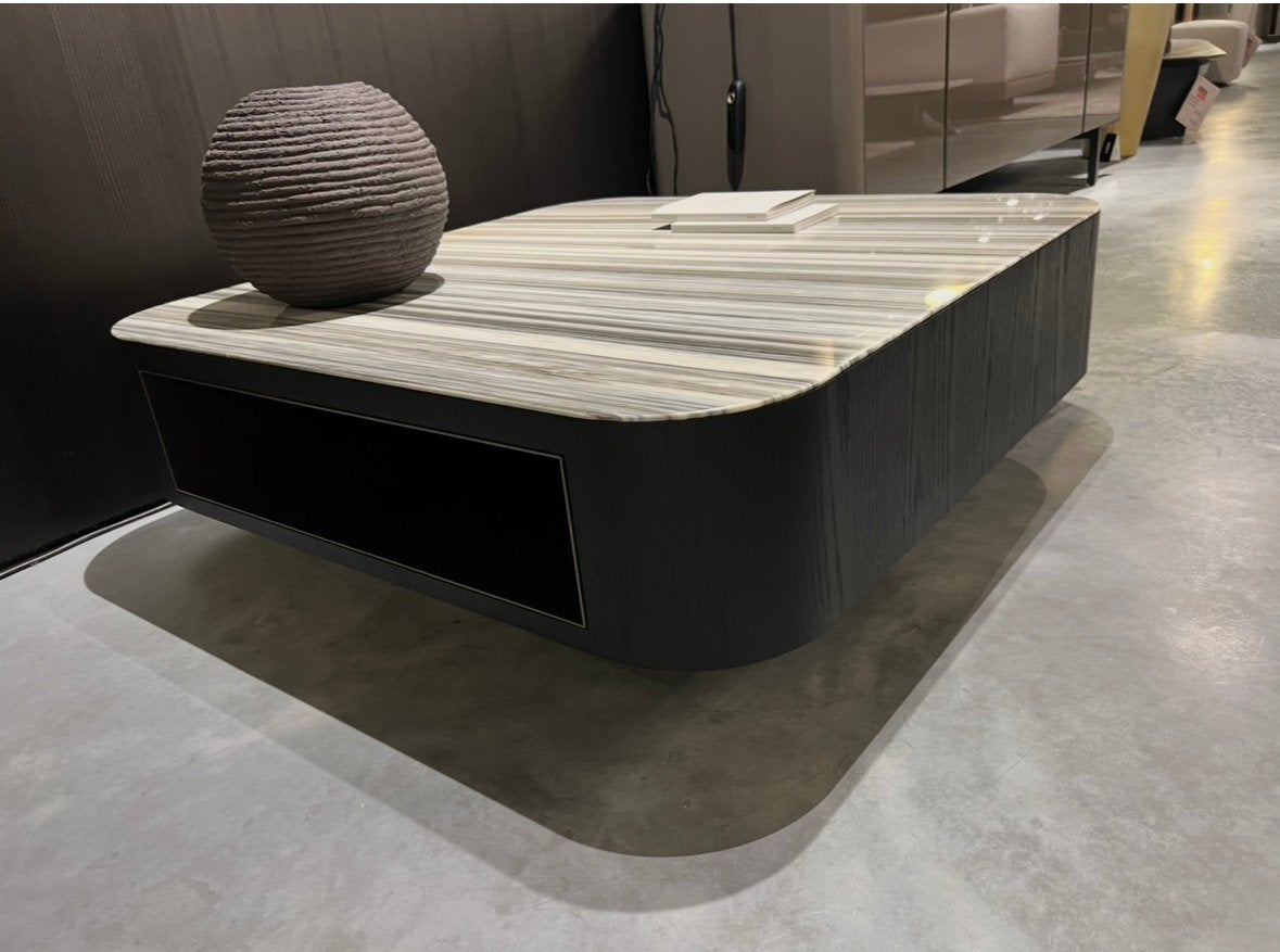 Minotti Milton Coffeetable Zebrino Marmer & opbergvak NP 8K, Minotti, Nieuw, Ophalen of Verzenden, Minder dan 50 cm