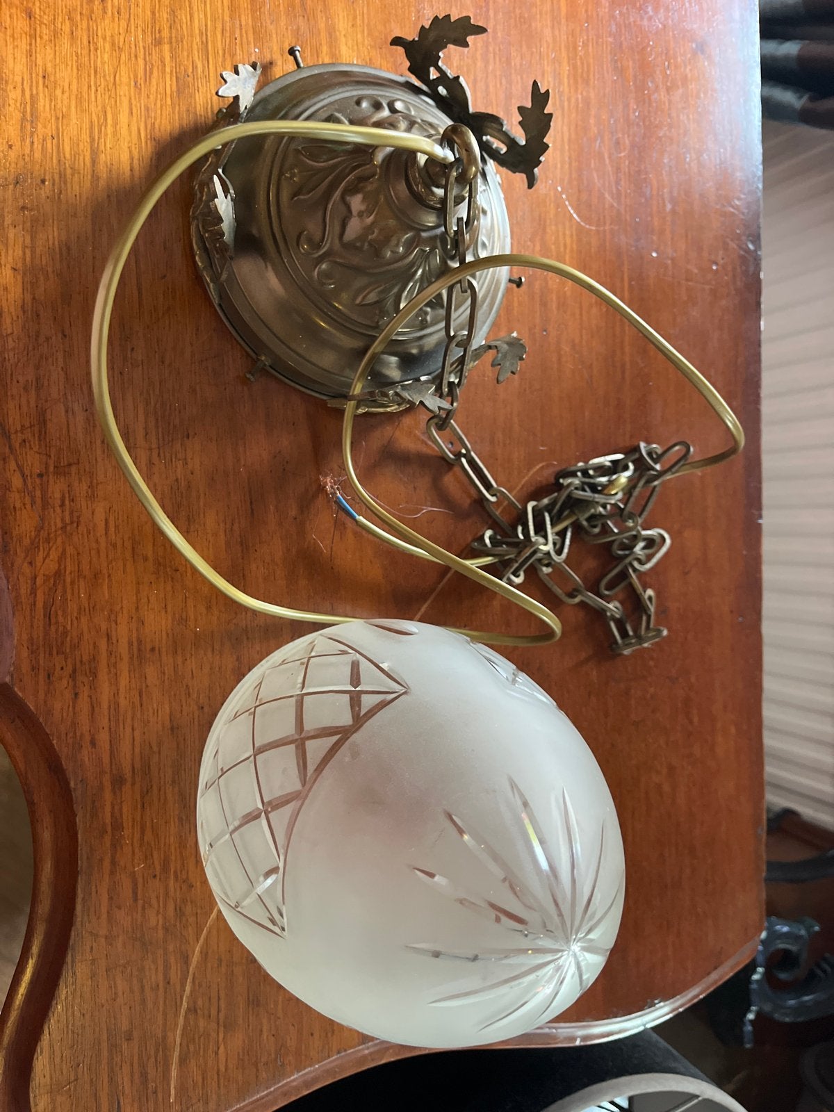 Bijzondere hanglamp met geslepen glas, 30 cm hoog, Ophalen of Verzenden, Gebruikt, Glas, E27 (groot)