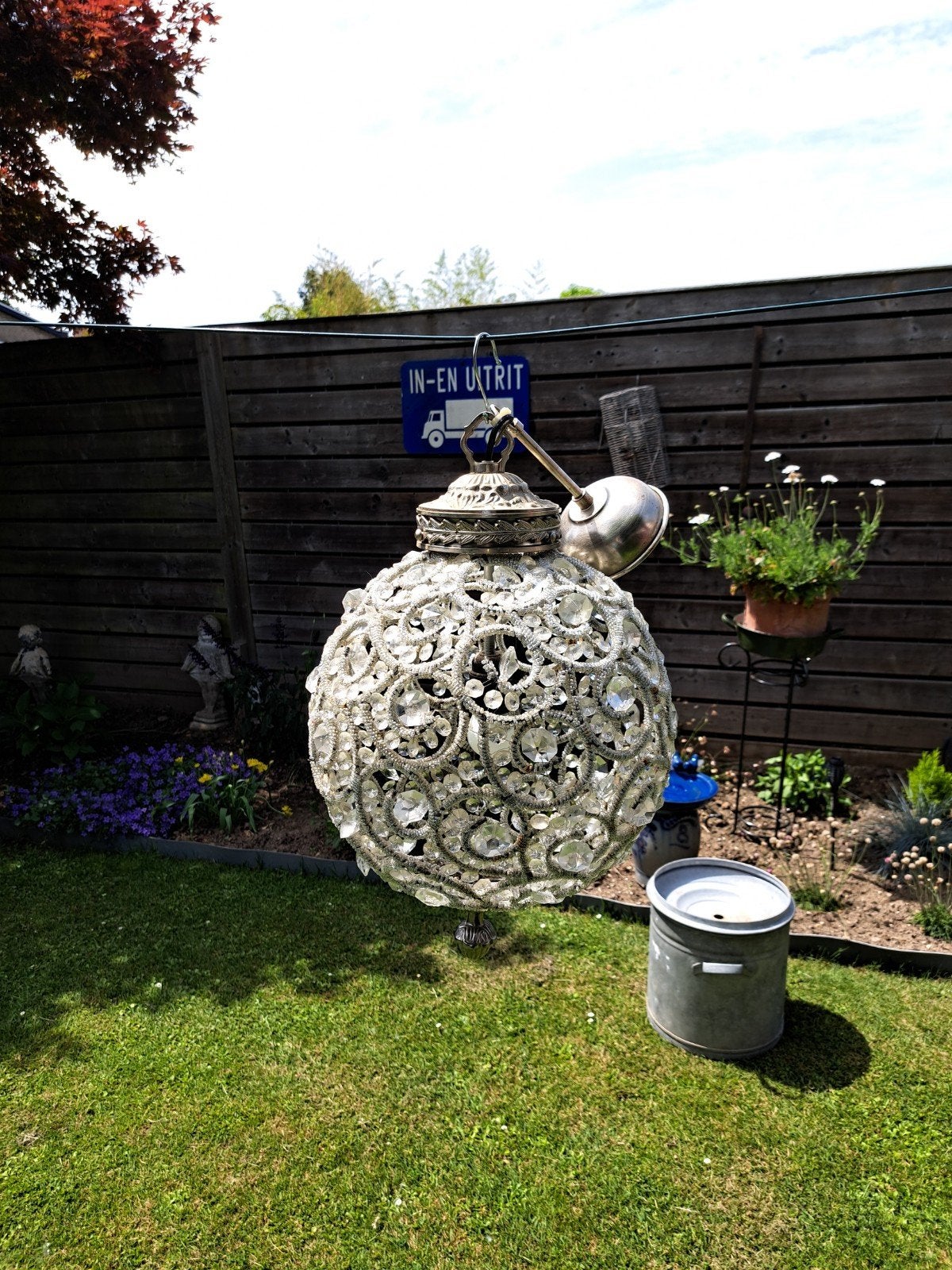 Lamp bol met kristallen versiering, Antiek en Kunst, Ophalen of Verzenden