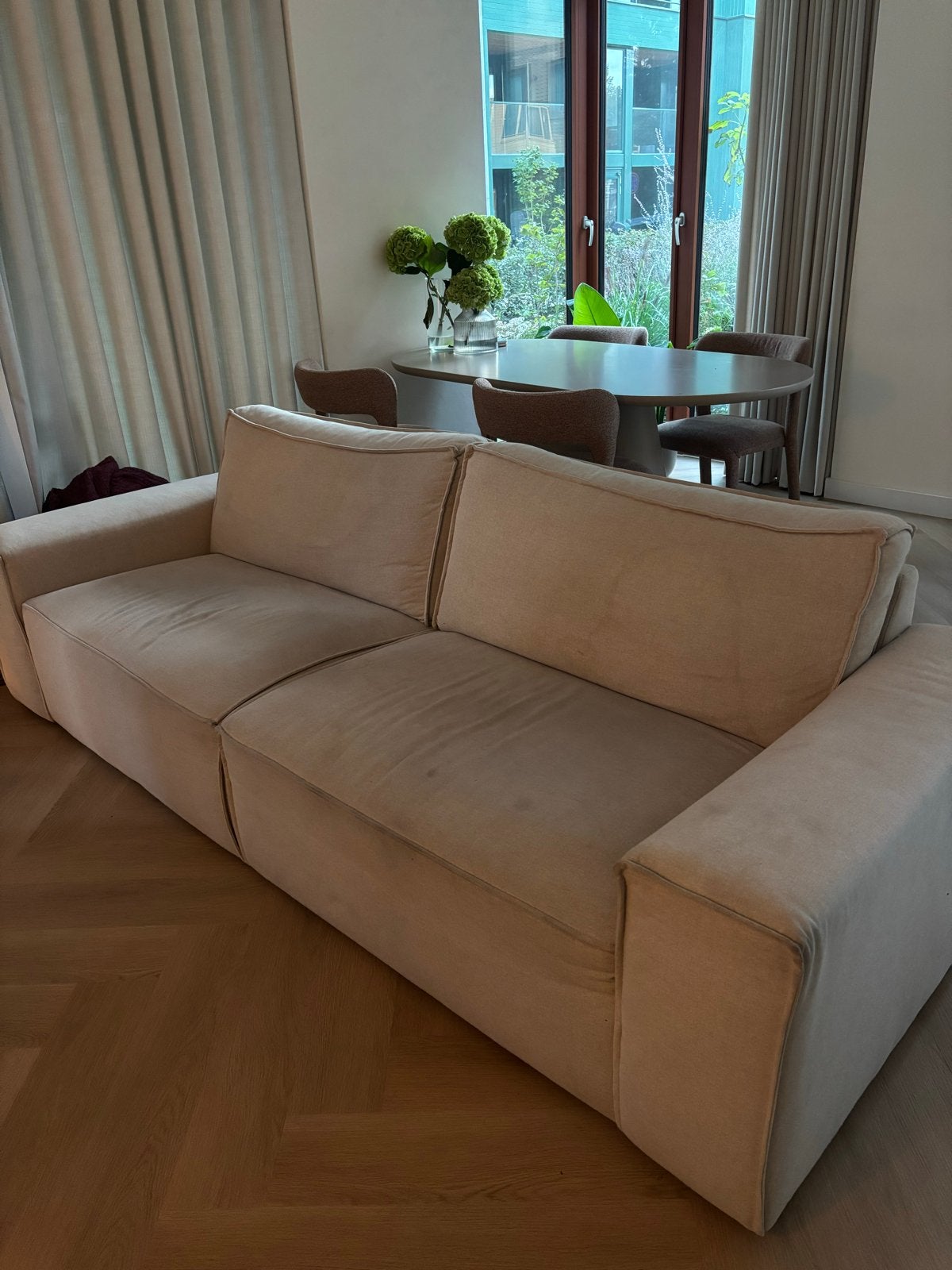 Comfortabele 3-zitsbank - Beige stof VANDAAG ophalen, Ophalen, Gebruikt, Tweepersoons, 75 tot 100 cm