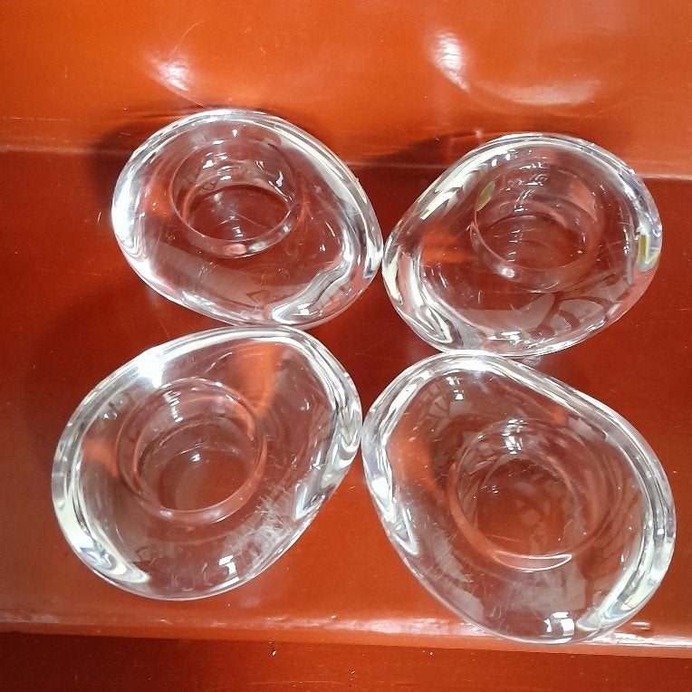 4 glazen kandelaars voor waxinelichtjes, Ophalen of Verzenden, Gebruikt, Glas, Kandelaar
