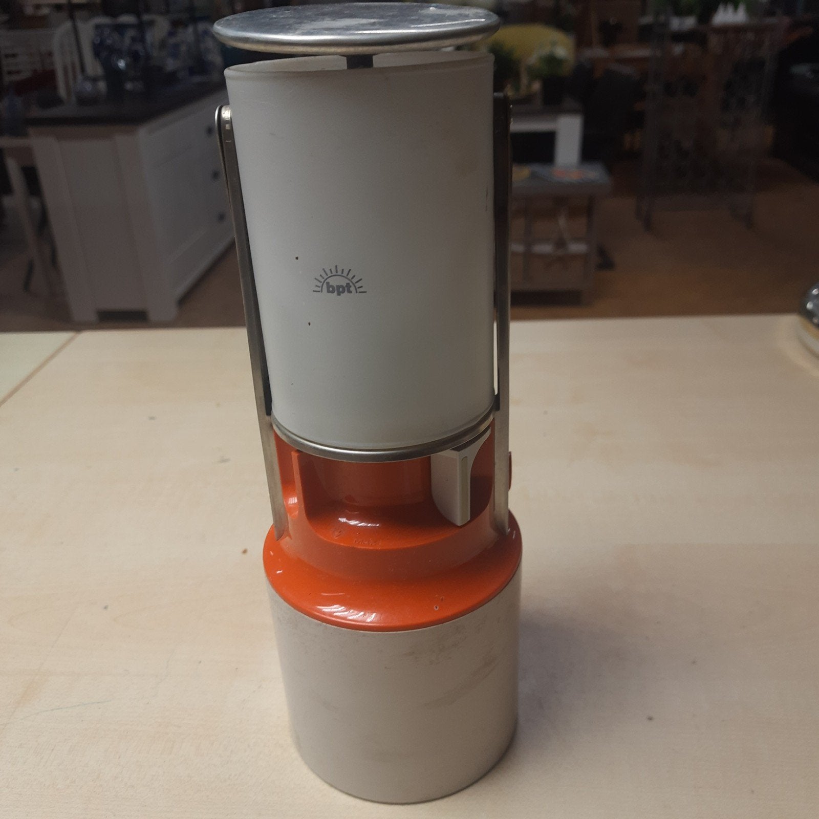 Vintage BPT Campinggaslamp - Oranje/Wit, Ophalen of Verzenden