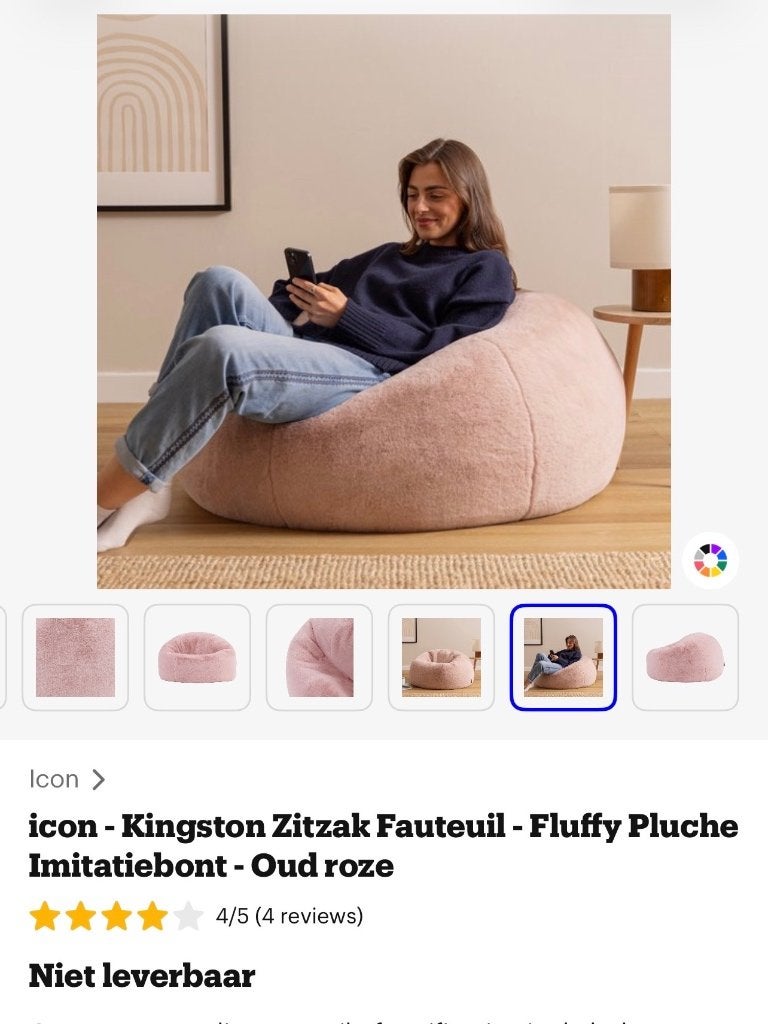 Grote roze fluffy poef, Ophalen, Rond, 75 tot 100 cm, Zo goed als nieuw