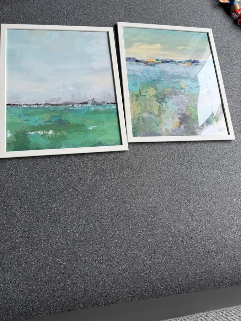 Set van 2 abstracte schilderijen met landschap, Ophalen