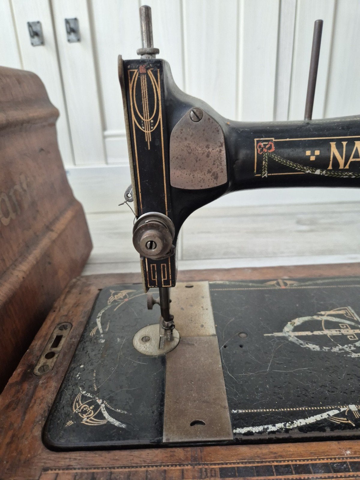 Antieke Naumann Naaimachine met Houten Koffer, Ophalen