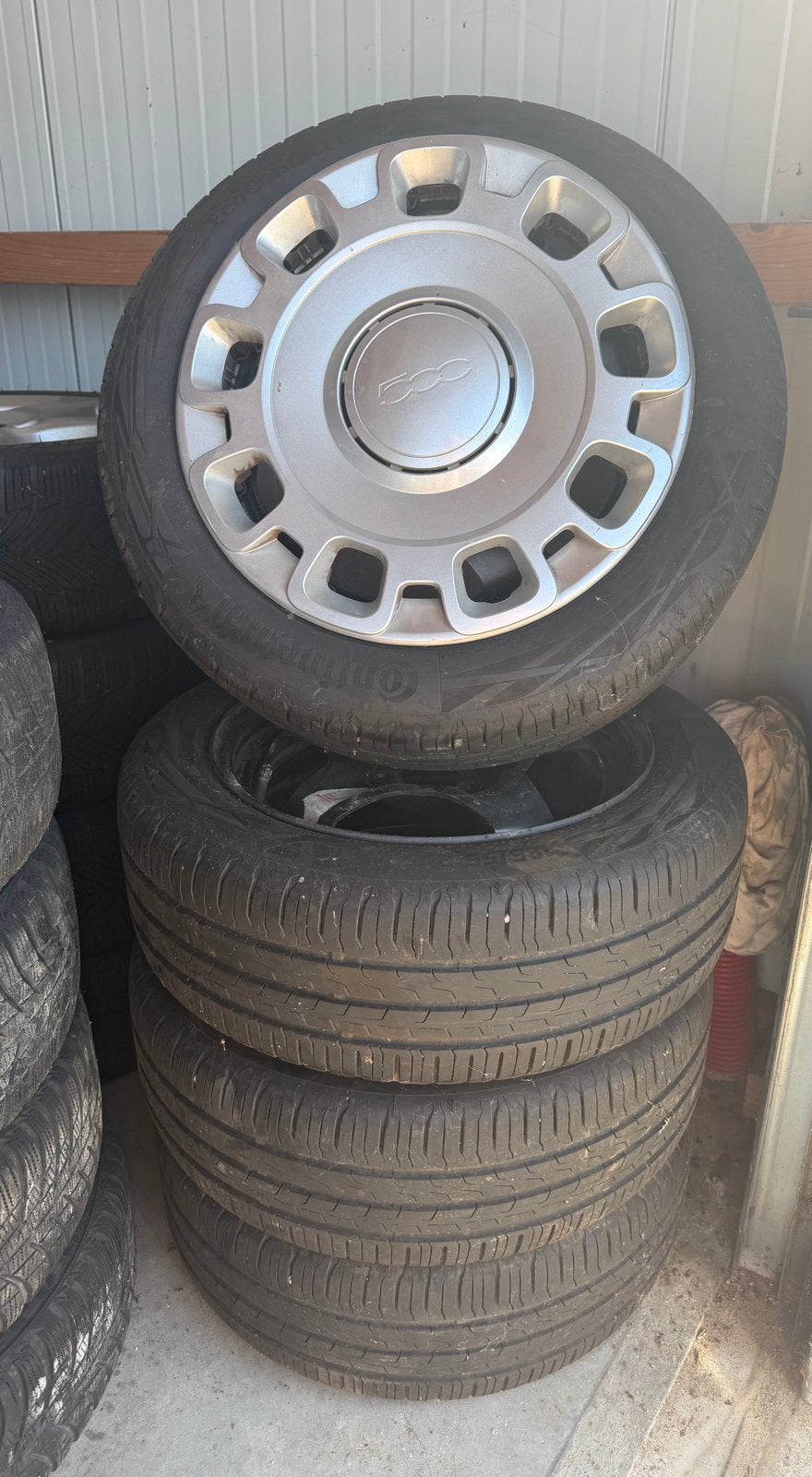 Set Fiat 500 Continental 185 55 15 zomerbanden stalen velgen, Auto diversen, Ophalen, Gebruikt