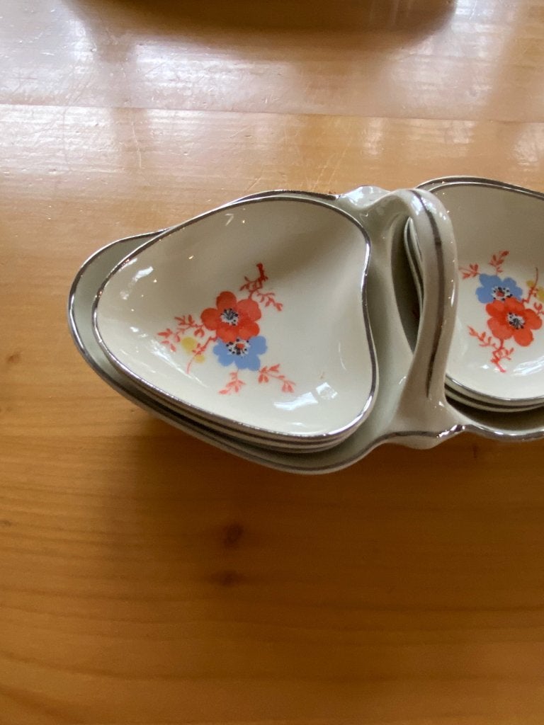 Vintage serveerschaaltjes met houder -porselein, Ophalen of Verzenden, Huis en Inrichting