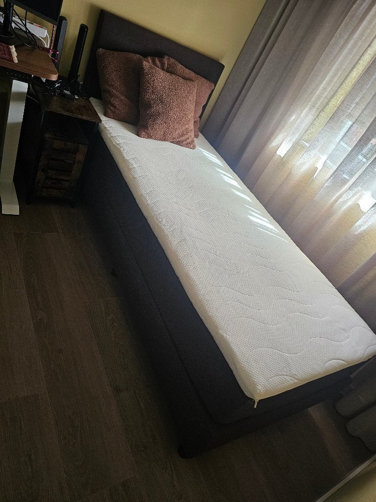Boxspring 1 pers incl topper, Ophalen, 90 cm, Eenpersoons, Bruin