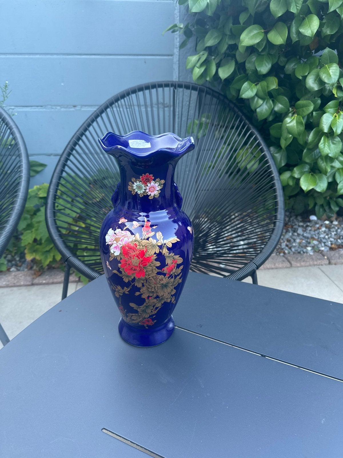 Prachtige Oosterse Vaas - Kobaltblauw met Bloemen, Antiek en Kunst, Ophalen of Verzenden