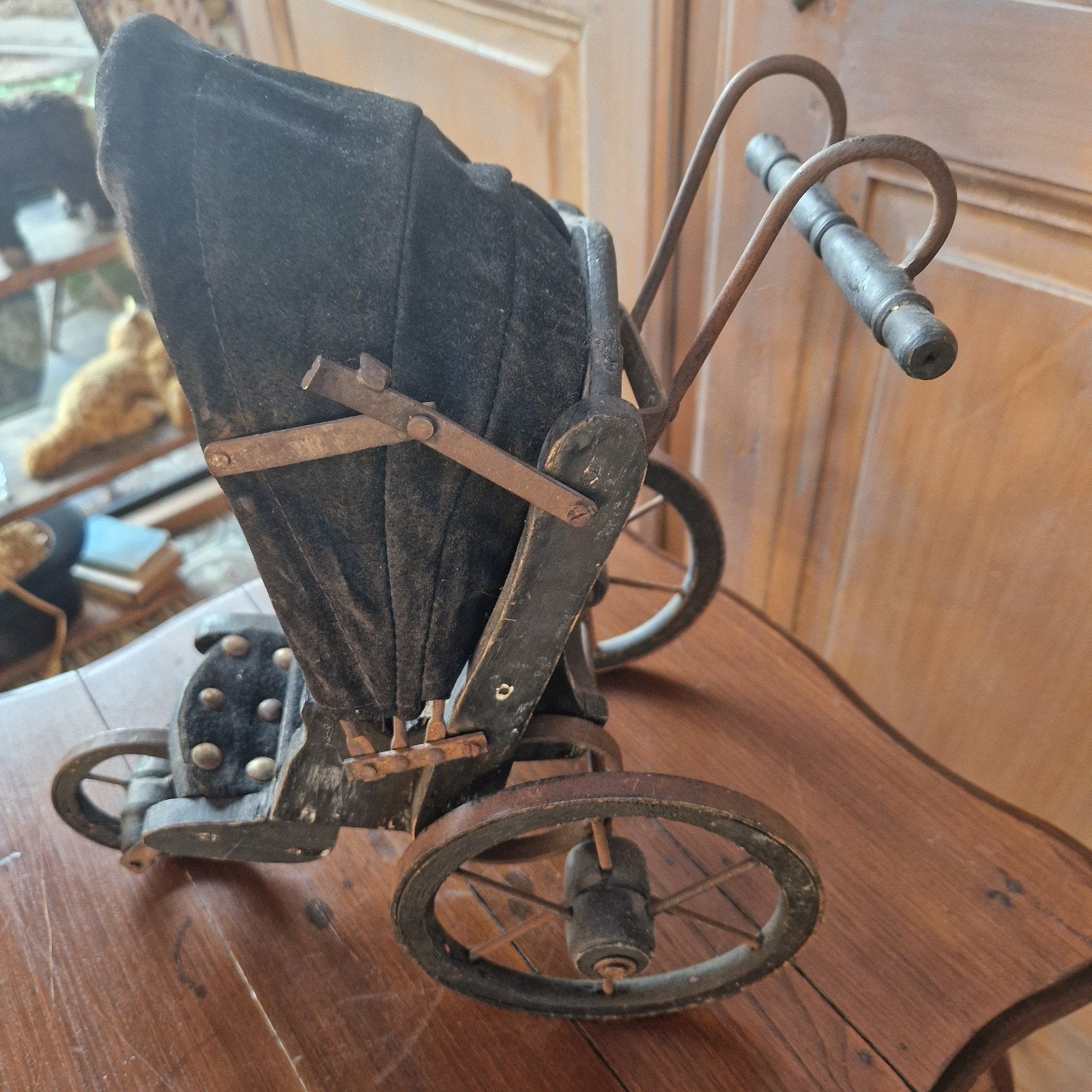 Wagentje voor oude brocante pop antiek beertje, Ophalen of Verzenden
