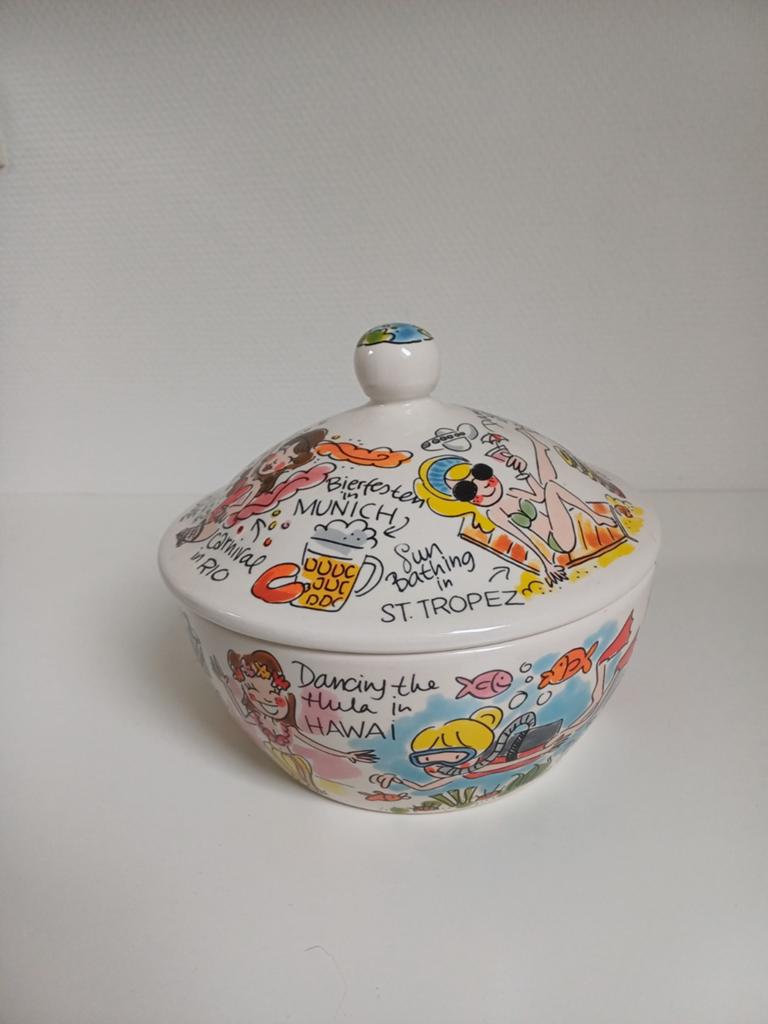 Blond Amsterdam Schaal met deksel "World" - Ø 20 cm, Ophalen, Overige stijlen, Aardewerk, Schaal of Schalen