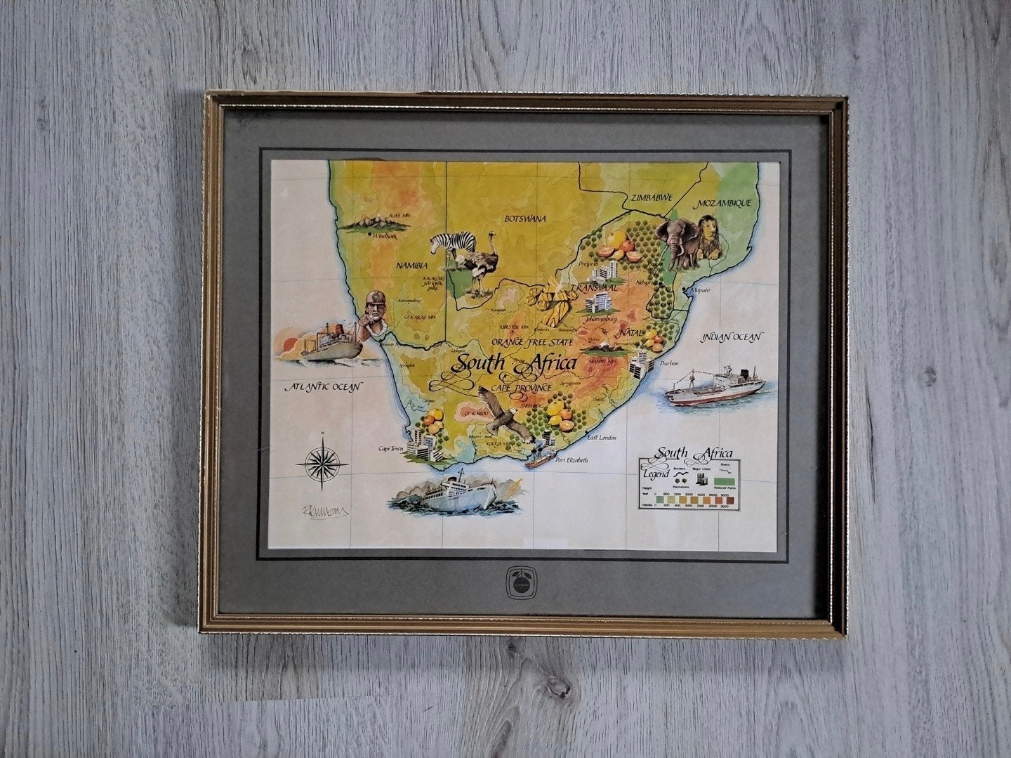 Zeldzame Zuid-Afrika kaart plaat antieke lijst Robert Kurran, Ophalen, Minder dan 50 cm, Gebruikt, Print