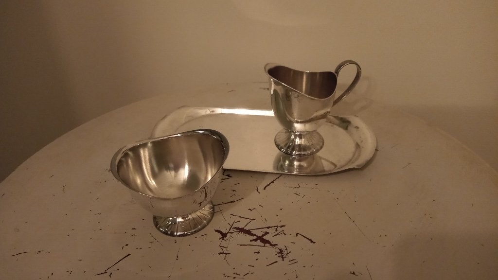 Vintage verzilverd roomstel – Douwe Egberts, Antiek en Kunst, Ophalen of Verzenden, Zilver