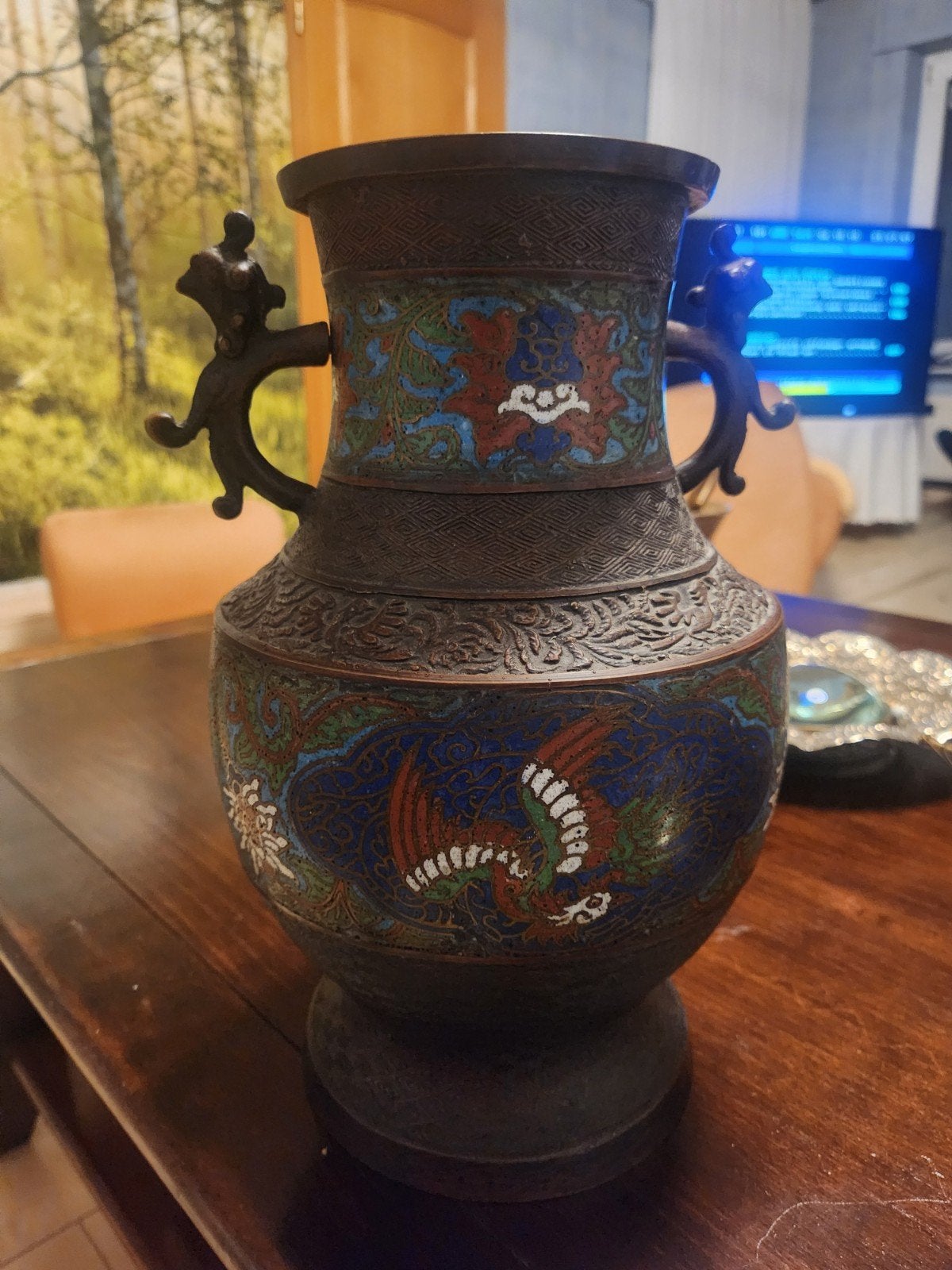 Antieke Bronzen Vaas met Cloisonné Decoratie - Meerdere KG, Ophalen of Verzenden, Brons