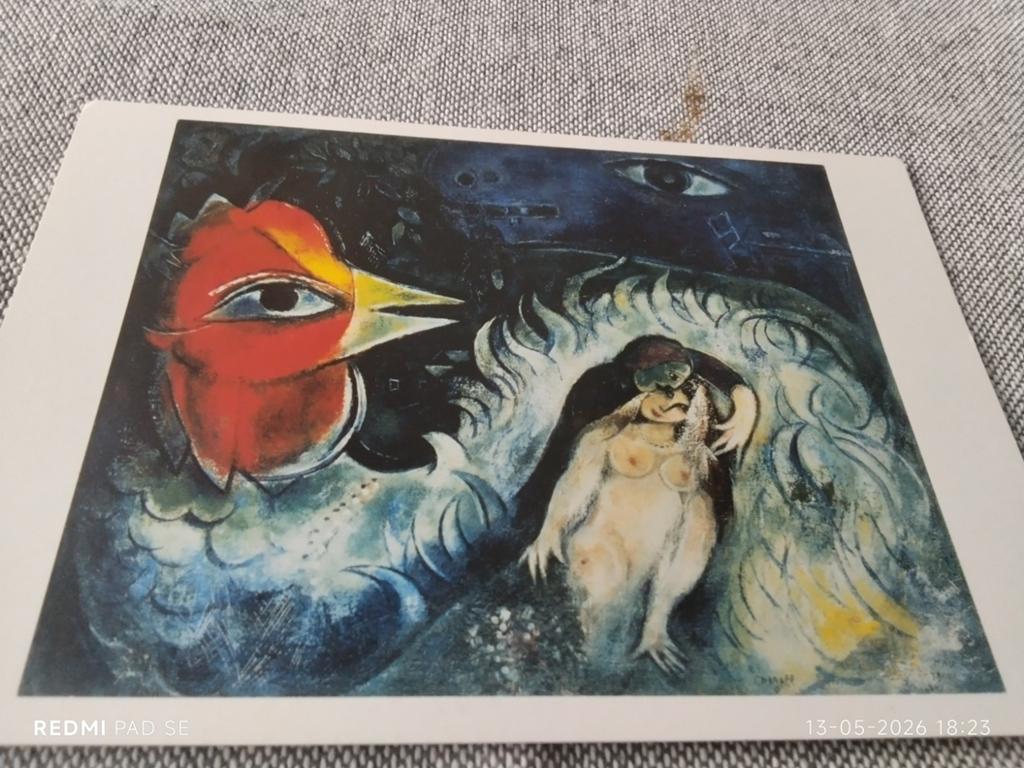 Marc Chagall 'De Haan en de Vrouw' Kunstkaart, Verzamelen, Ansichtkaarten | Themakaarten, Ophalen of Verzenden, 1980 tot heden