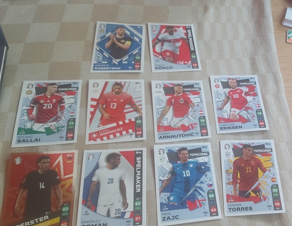 10 voetbal plaatjes EK 2024 oa Musiala Kokcu Sallai, Ophalen of Verzenden, Nieuw, Meerdere plaatjes