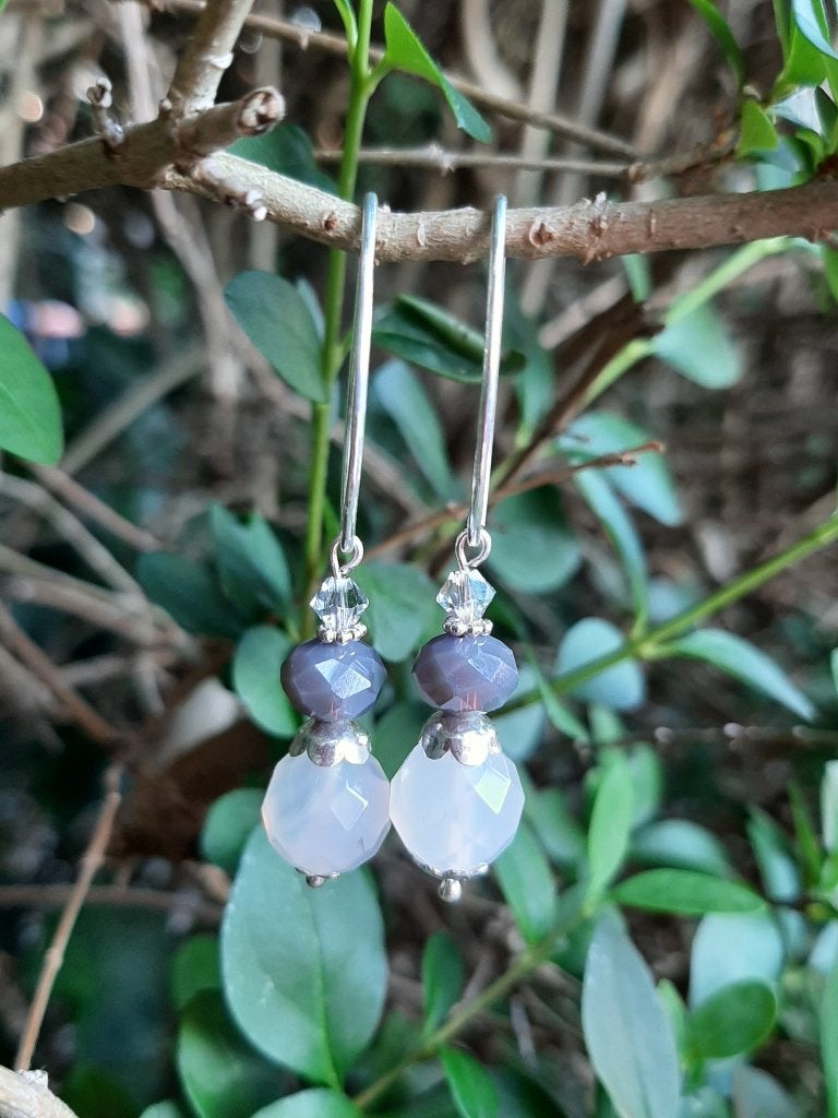 Oorbellen Laurie agaat-kristalglas facet-swarovski zilver, Ophalen, Nieuw
