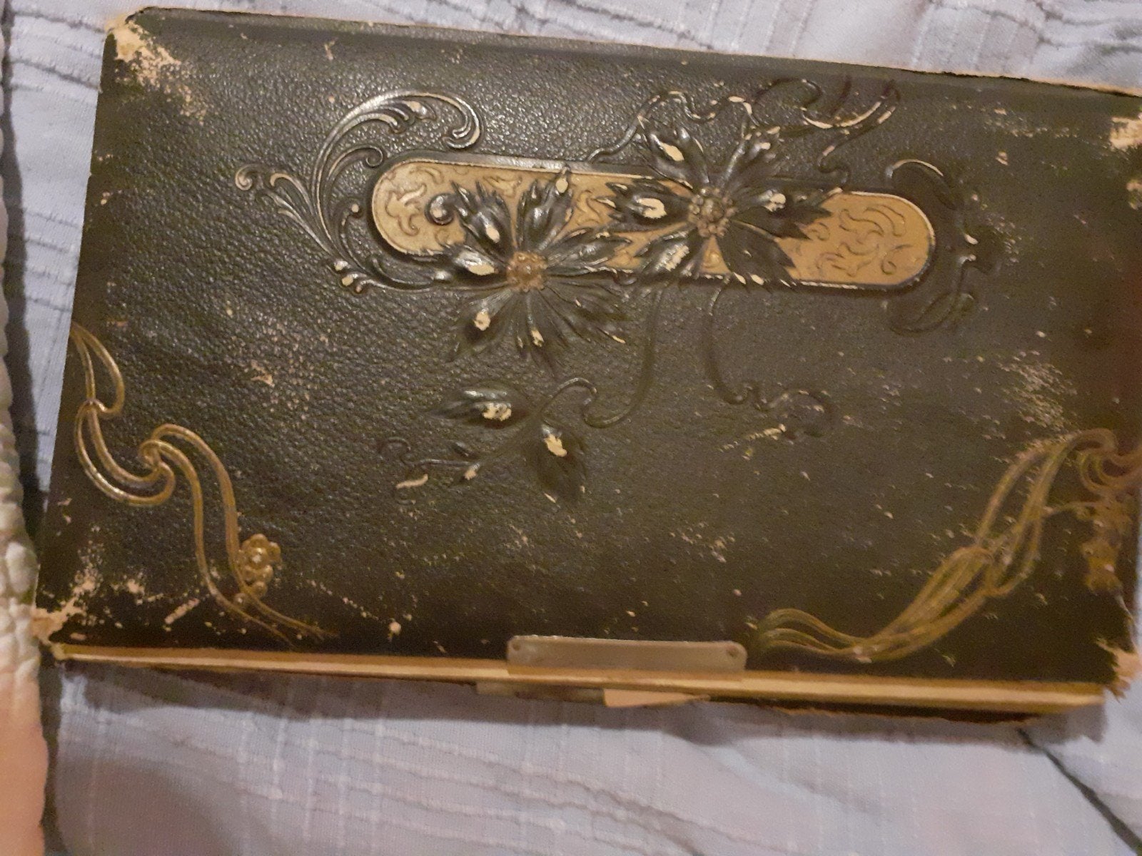 antiek brocante leren fotoalbum met oude cdv erin, Antiek en Kunst, Ophalen of Verzenden